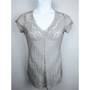 Vintage Vanity Lace Top Large Tan Lace Sheer Long Y2K Coquette Romantic 90s Sexy